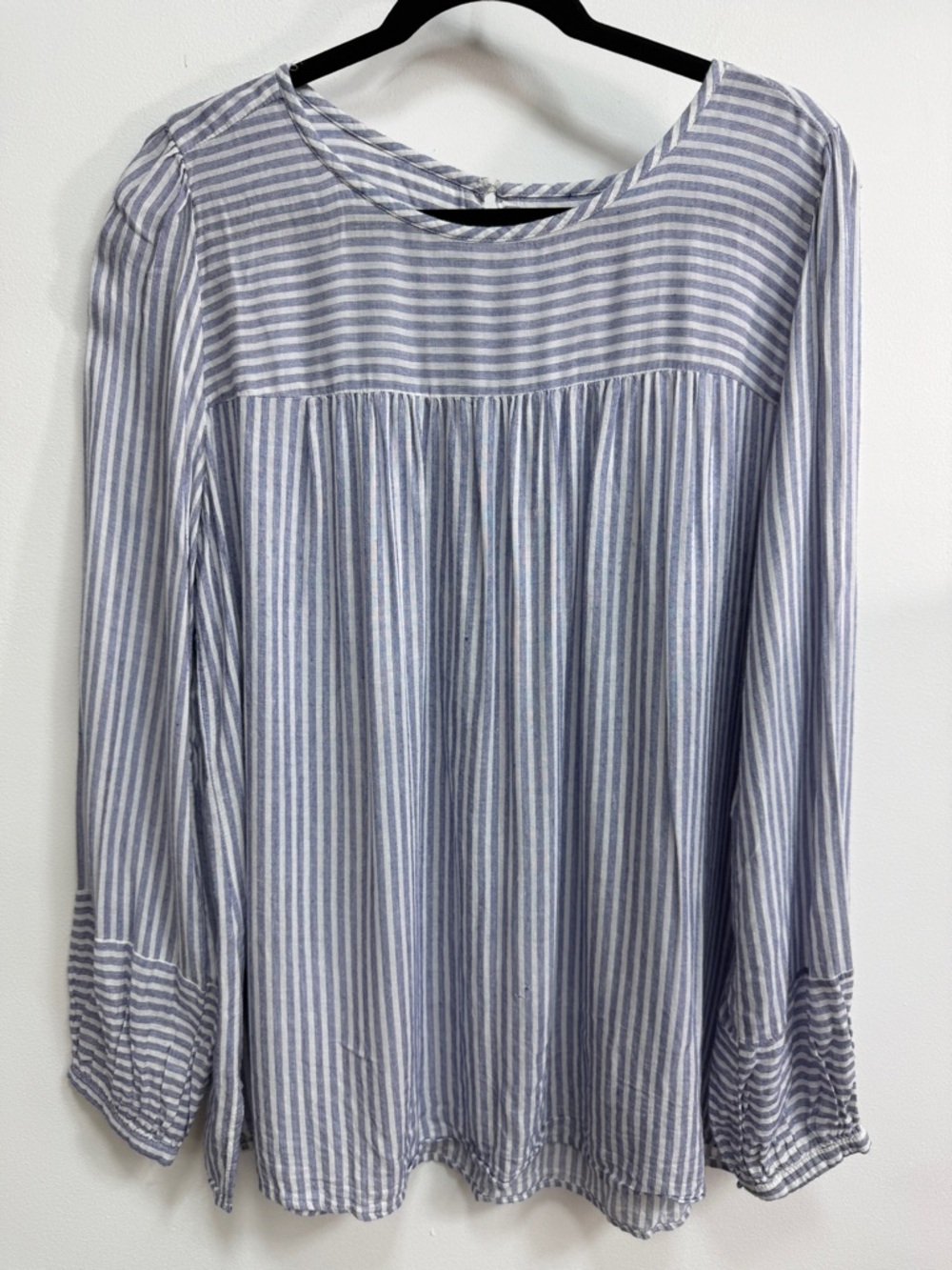 LOFT Blue and White Striped Long-Sleeve Peasant Top, GUC, one small snag.